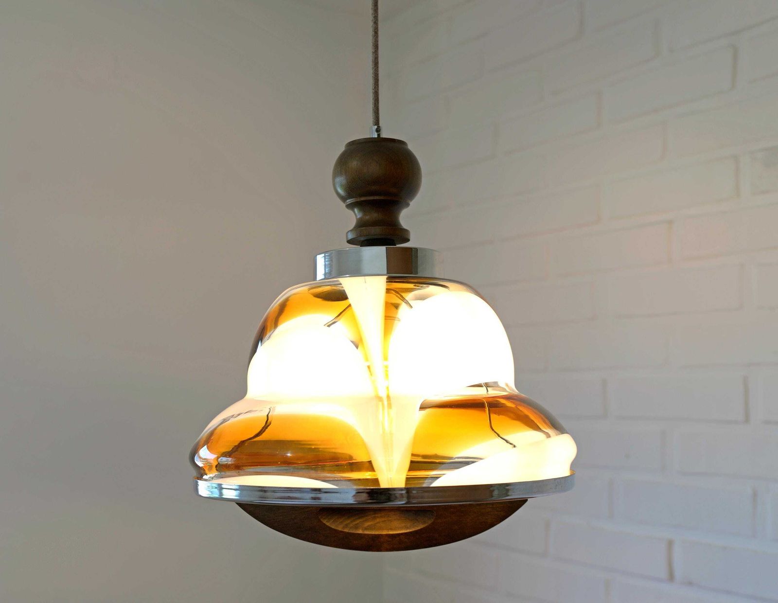 Vintage Murano Style Pendant Light | Hand Blown Opaline Glass | Mazzega Style | Mid Century Modern | Restored Yugoslav Chandelier