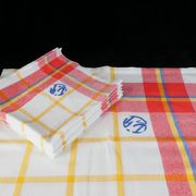 Nappe et 11 serviettes a liteaux croisés rouge orange bleu
