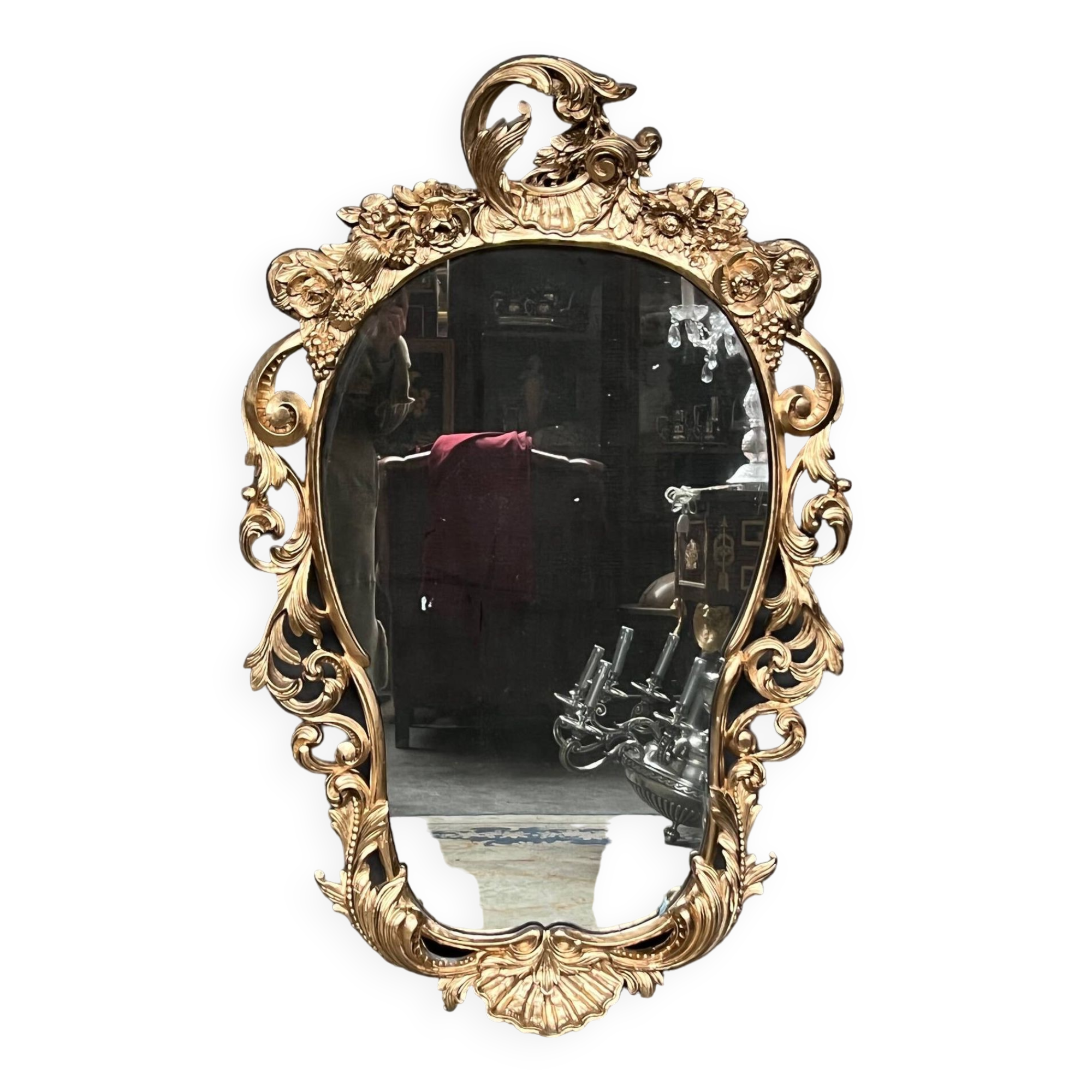 Antique rococo style wooden mirror. Solid walnut.