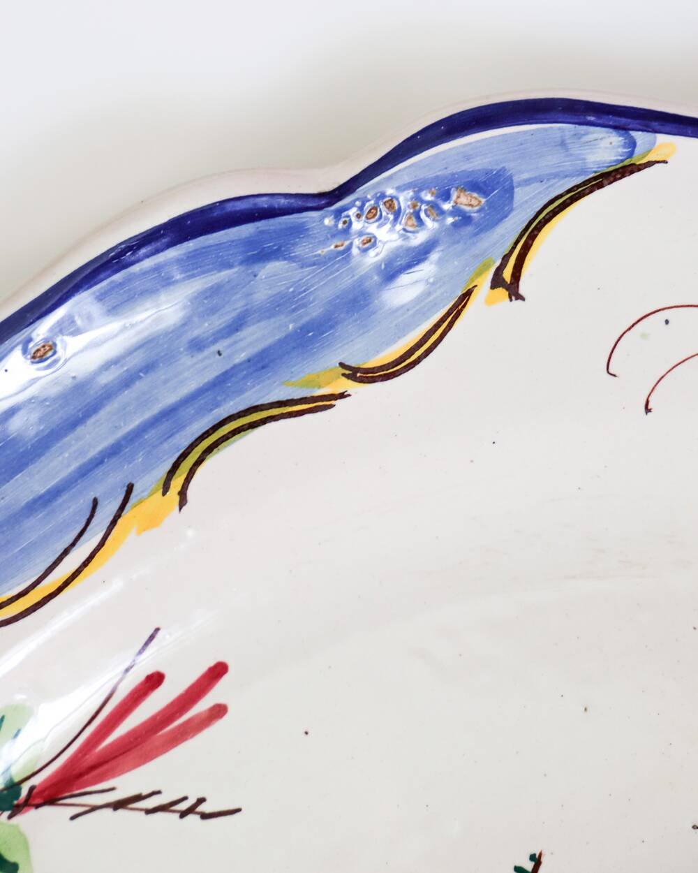 Large Vintage Hand Painted Italian Ceramic Plate with Flowers