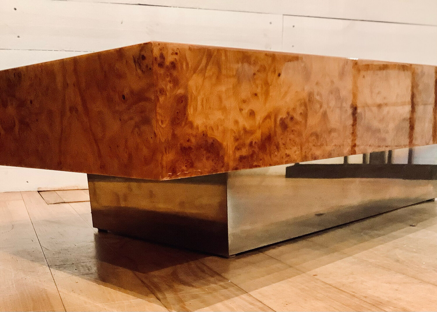 Rectangular elm magnifying glass coffee table, c. 1980