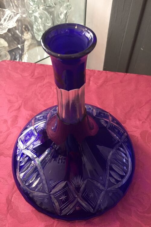 Carafe a decanter in blue and transparent bohemian glass