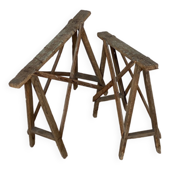 Paire de tréteaux d’atelier anciens