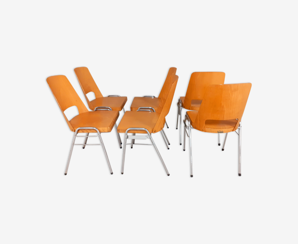Set de 6 chaises empilables vintage modèle tonneau Manhattan de marque  Baumann années 70 | Selency