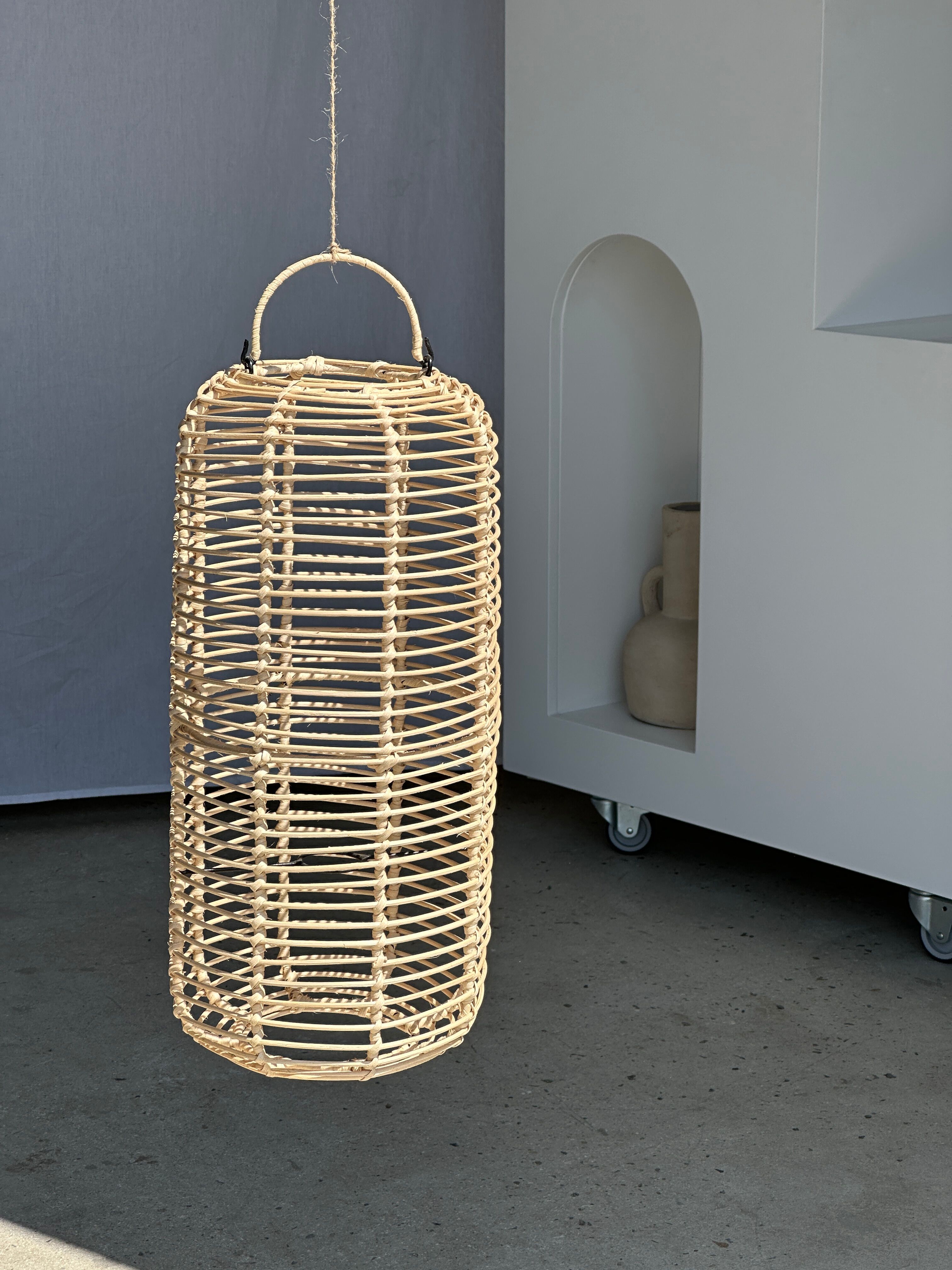 Large lantern-shaped rattan pendant lamp H50 D24