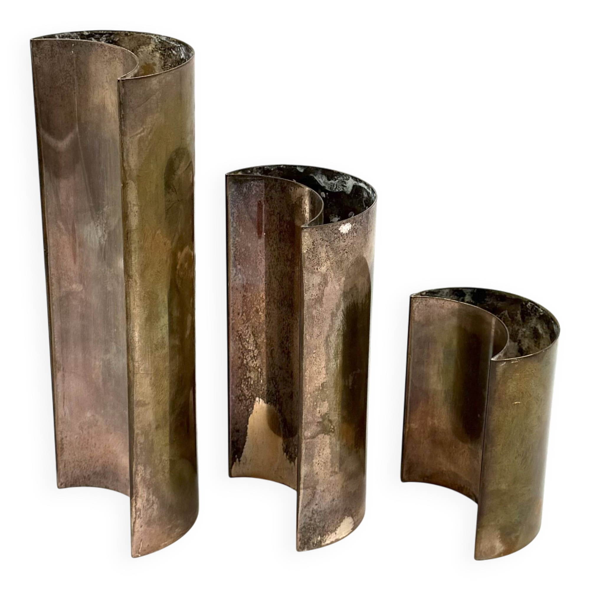 Mid-century set of 3 silver-plated vases, GiBi Italy 1970s