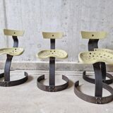 Unique set of 4 metal tractor seat chairs, 1990