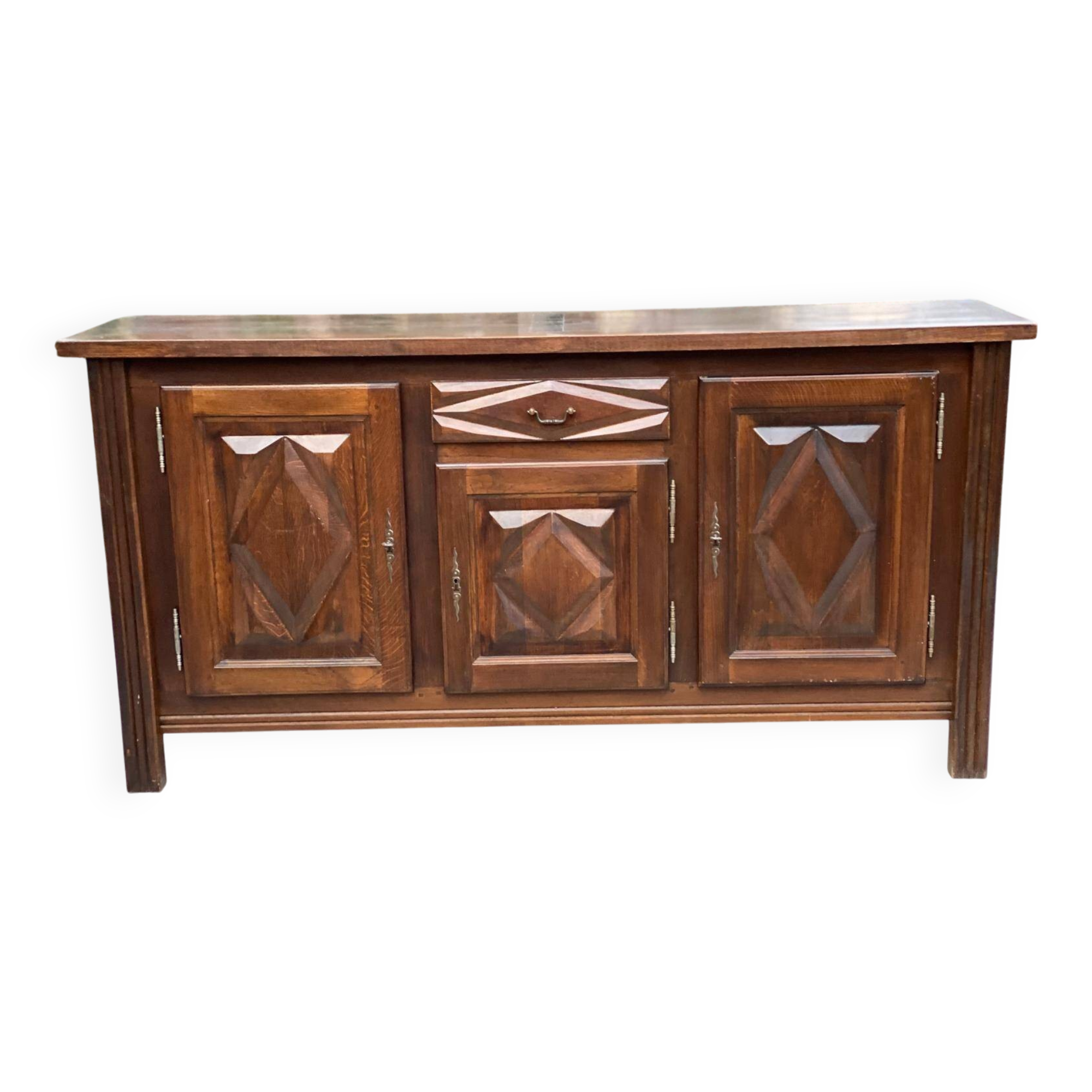 Art Deco sideboard in solid dark oak satin wood with 3 doors