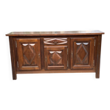 Art Deco sideboard in solid dark oak satin wood with 3 doors