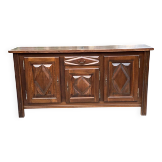 Art Deco sideboard in solid dark oak satin wood with 3 doors