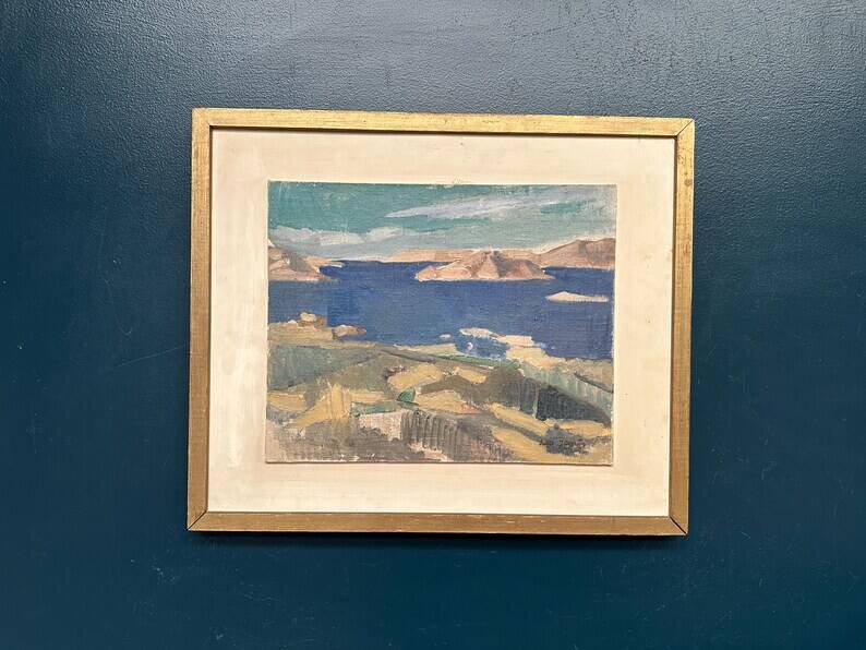 Original Swedish Oil on Panel - "Water Landscape" by Leo Janis - Signed - Vintage and Framed - 59 × 49 cm (23.2" × 19.2")
