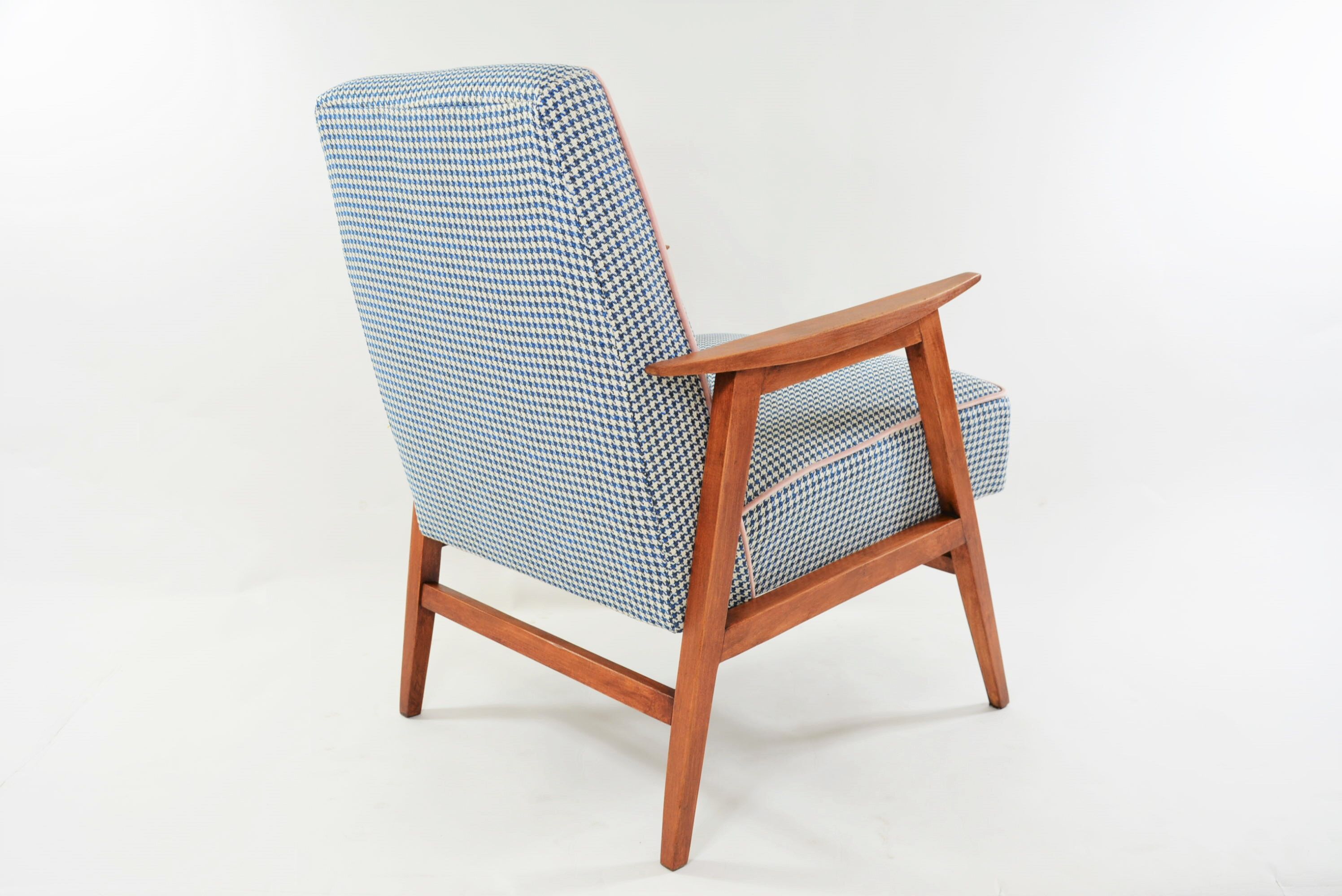 Fauteuil Lune pieds de poule bleu