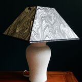 Vintage granite foot lamp and pyramid lampshade in marbled paper