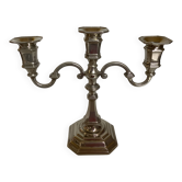 Large silver-plated metal three-light candlestick