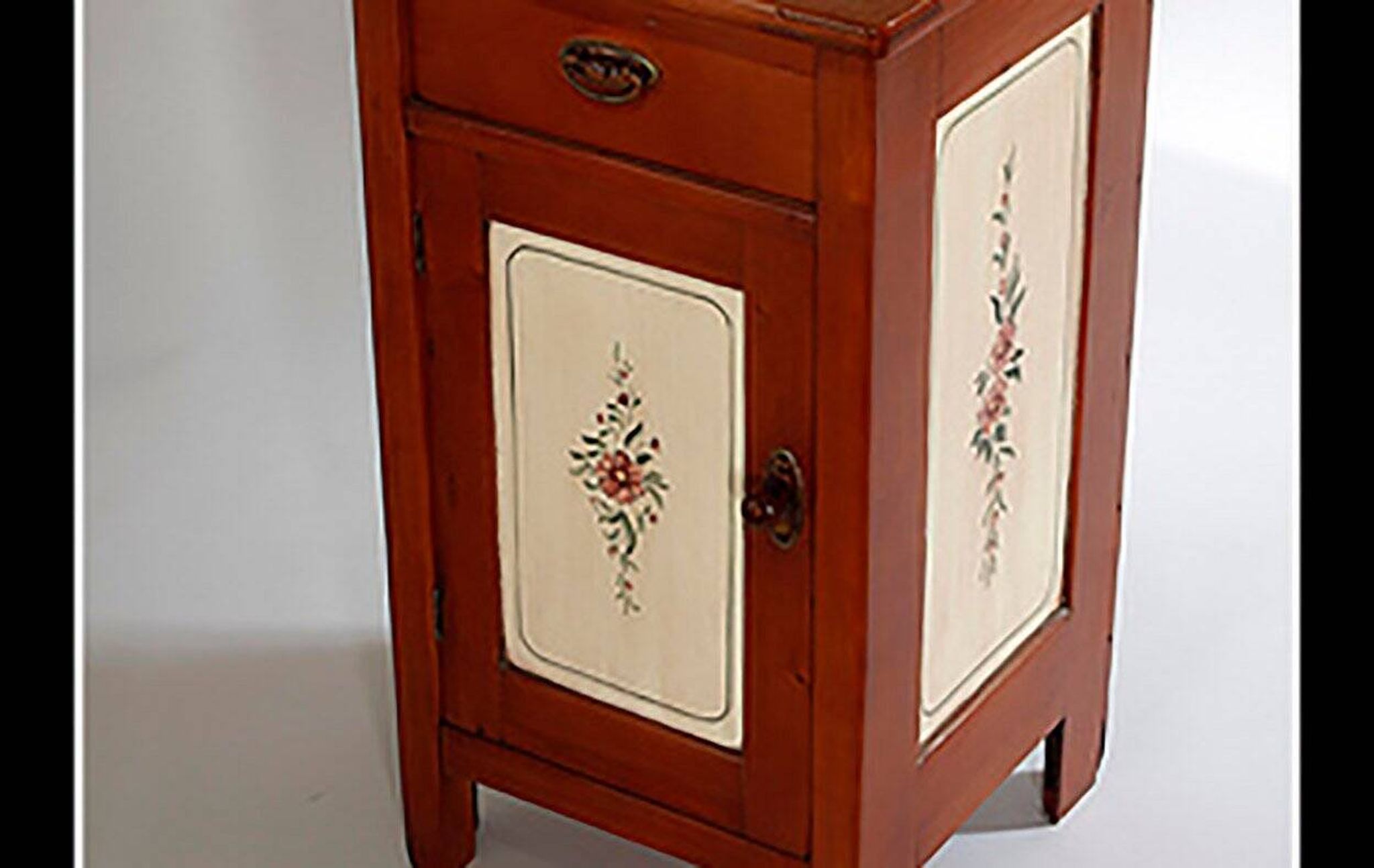 Vintage brown wooden bedside table hand-painted from the 1950s with a drawer and door.