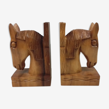 Pair of wooden horse bookends 20 cm