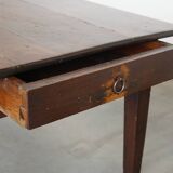 Table ancienne en bois fruitier, 2 tiroirs, France