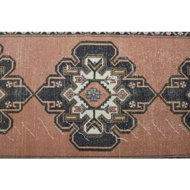 Vintage Turkish Oushak handmade wool cotton brown runner rug 143x347