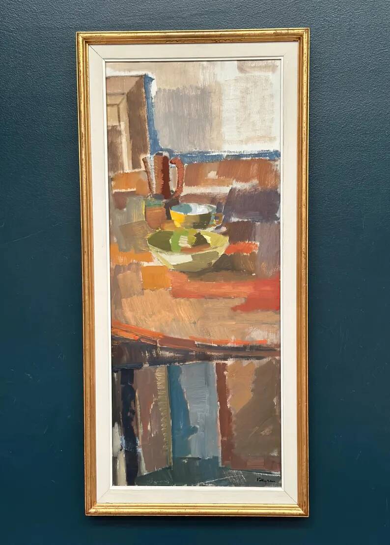 Large Original Swedish Oil on Canvas – “Still Life” by Ingvar Hällgren – Signed – Vintage & Framed – 89 × 42 cm (35" × 16.5")