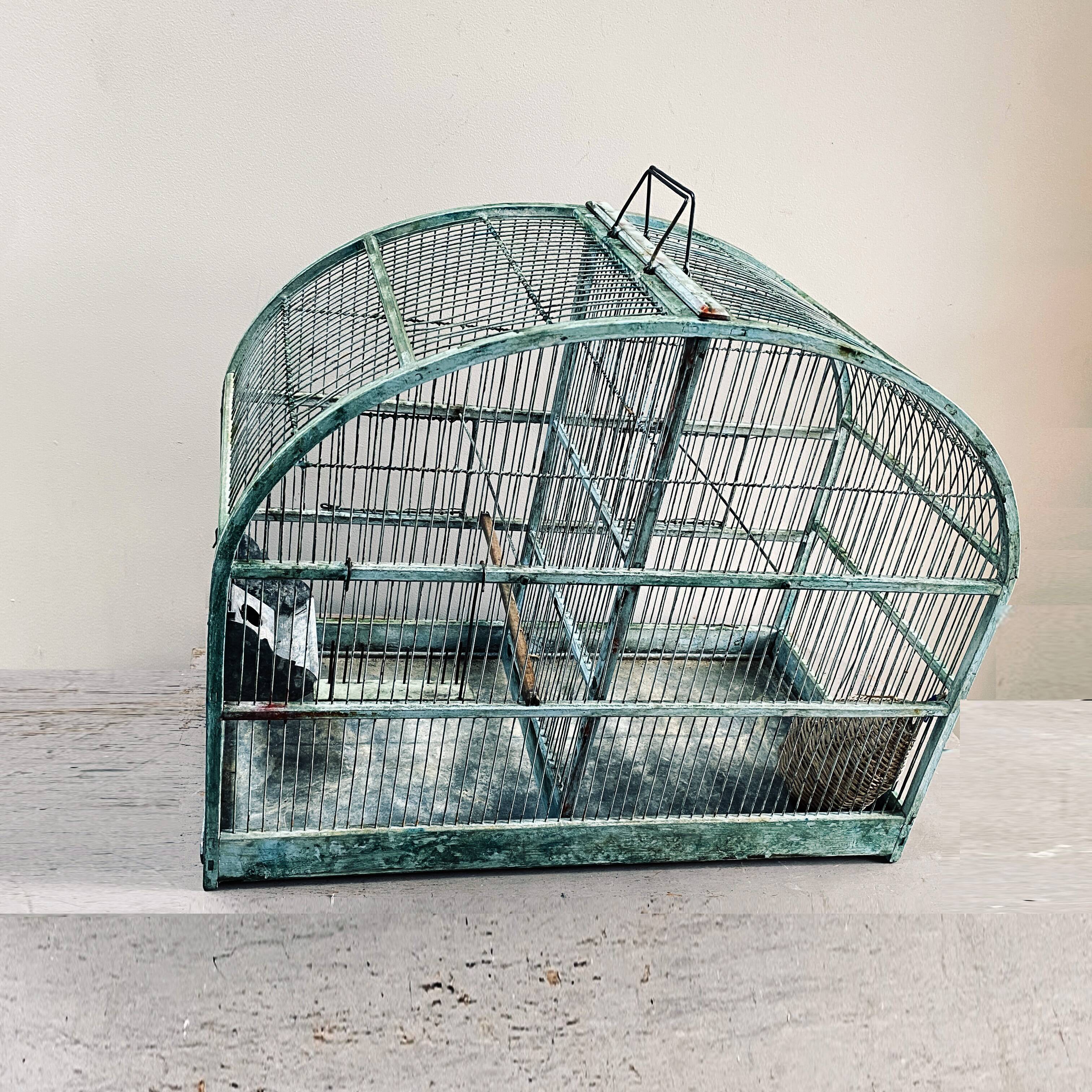 Water green patinated metal cage