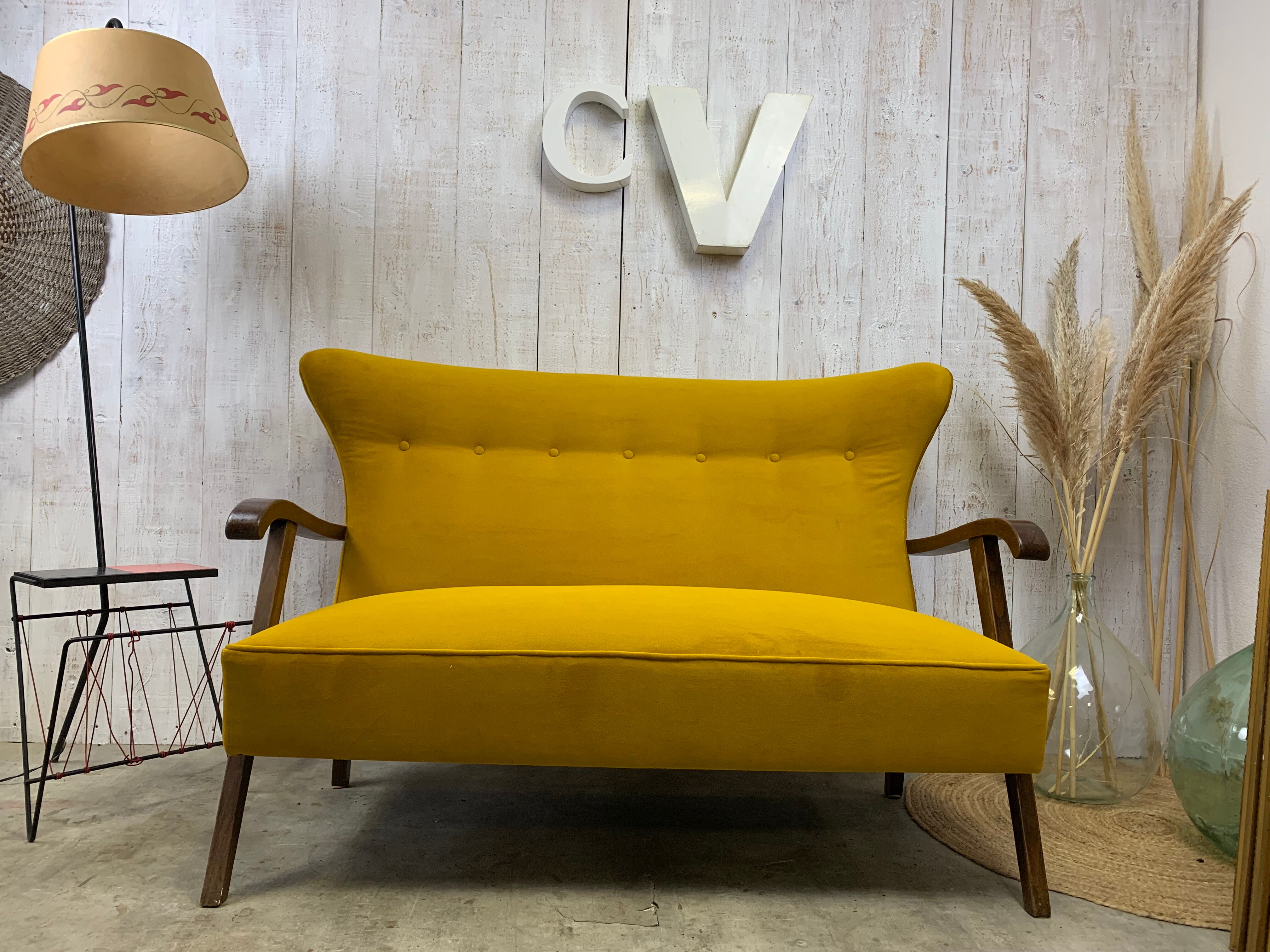 Yellow velvet sofa