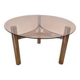 Table basse design Midcentury en chrome et verre fumé - années 1970