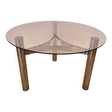 Table basse design Midcentury en chrome et verre fumé - années 1970