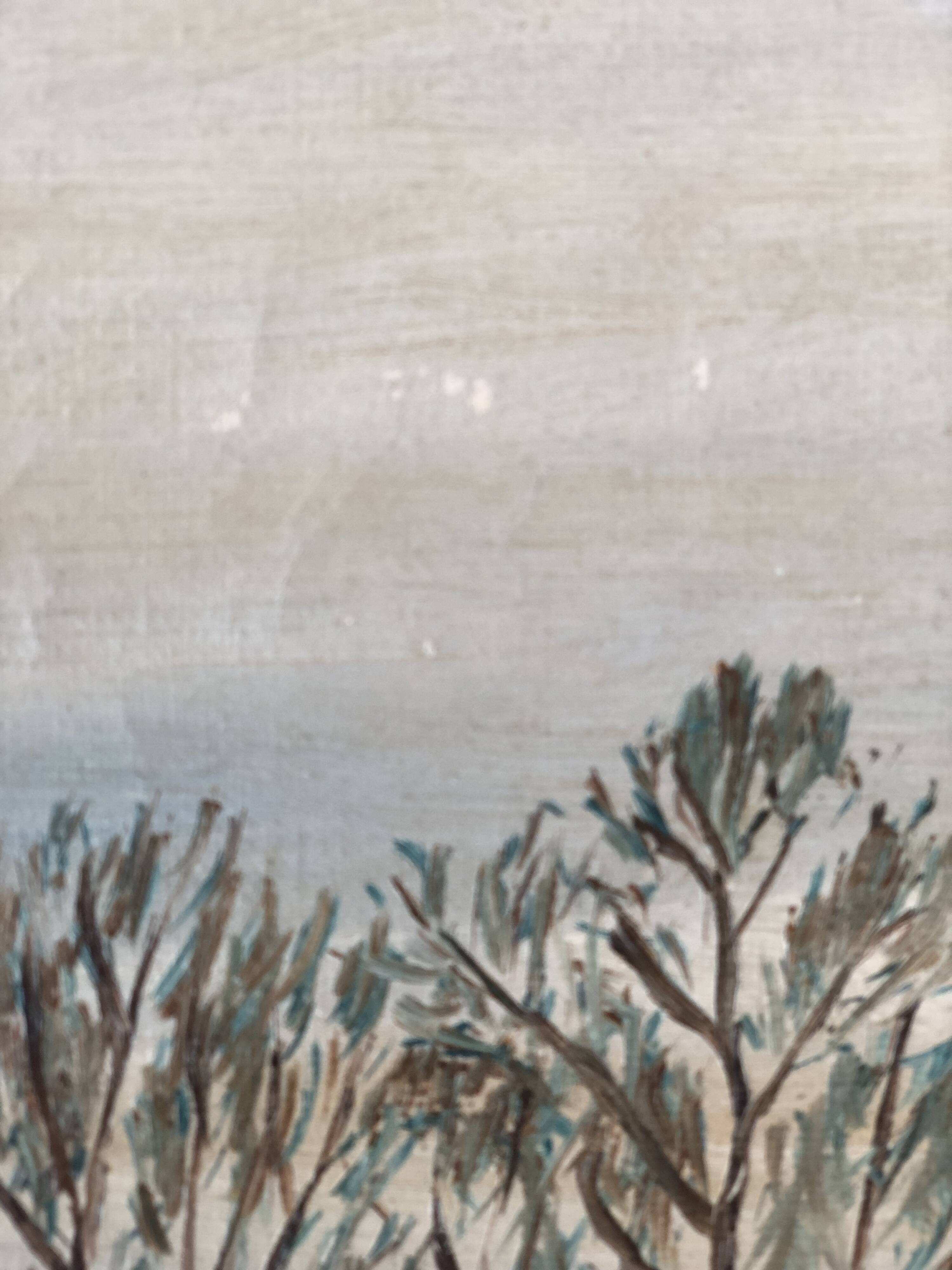 Peinture à l'huile vintage originale de cottage : Art de paysage d'hiver encadré