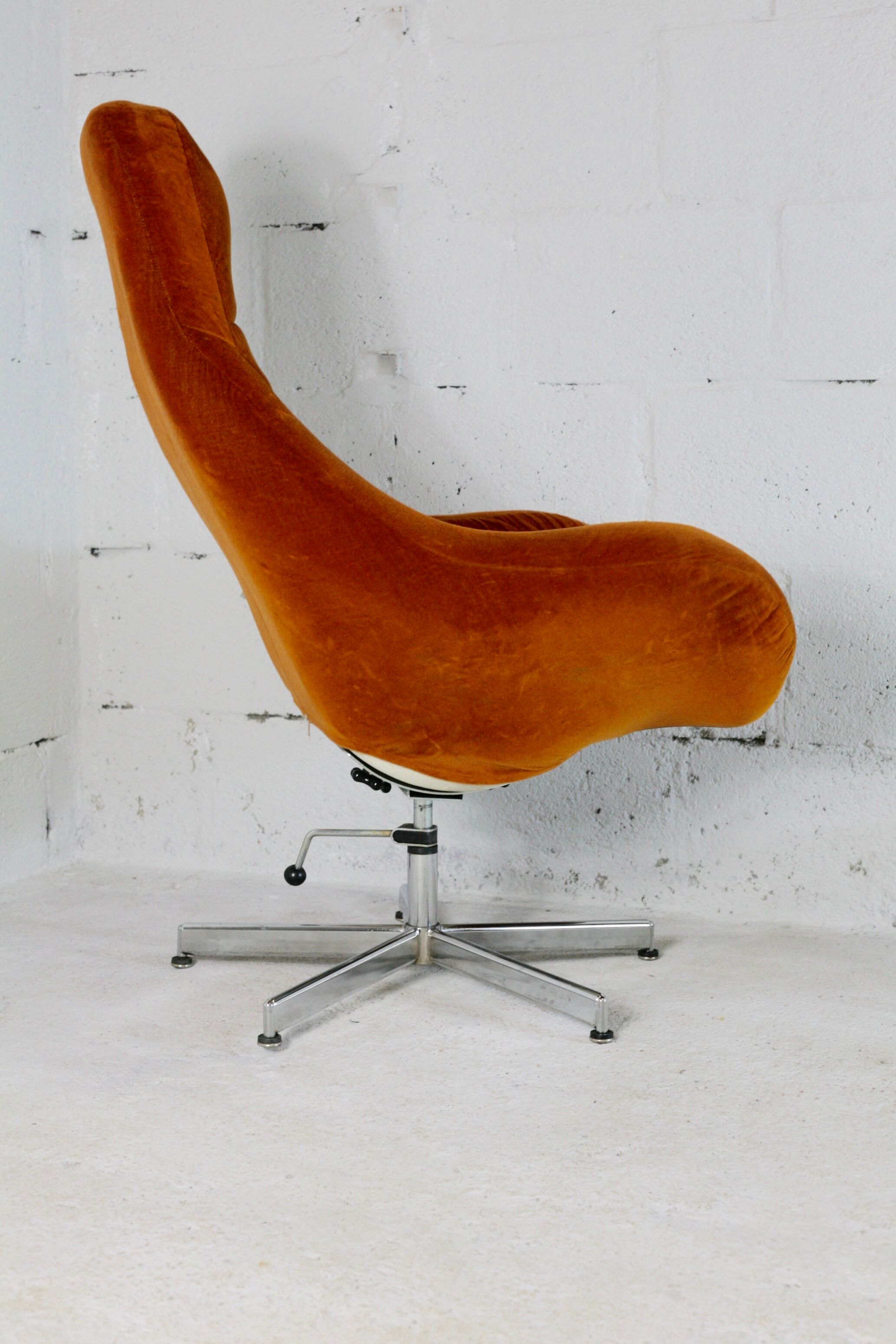 Space age chair, fiberglass, orange velvet, circa 1970s