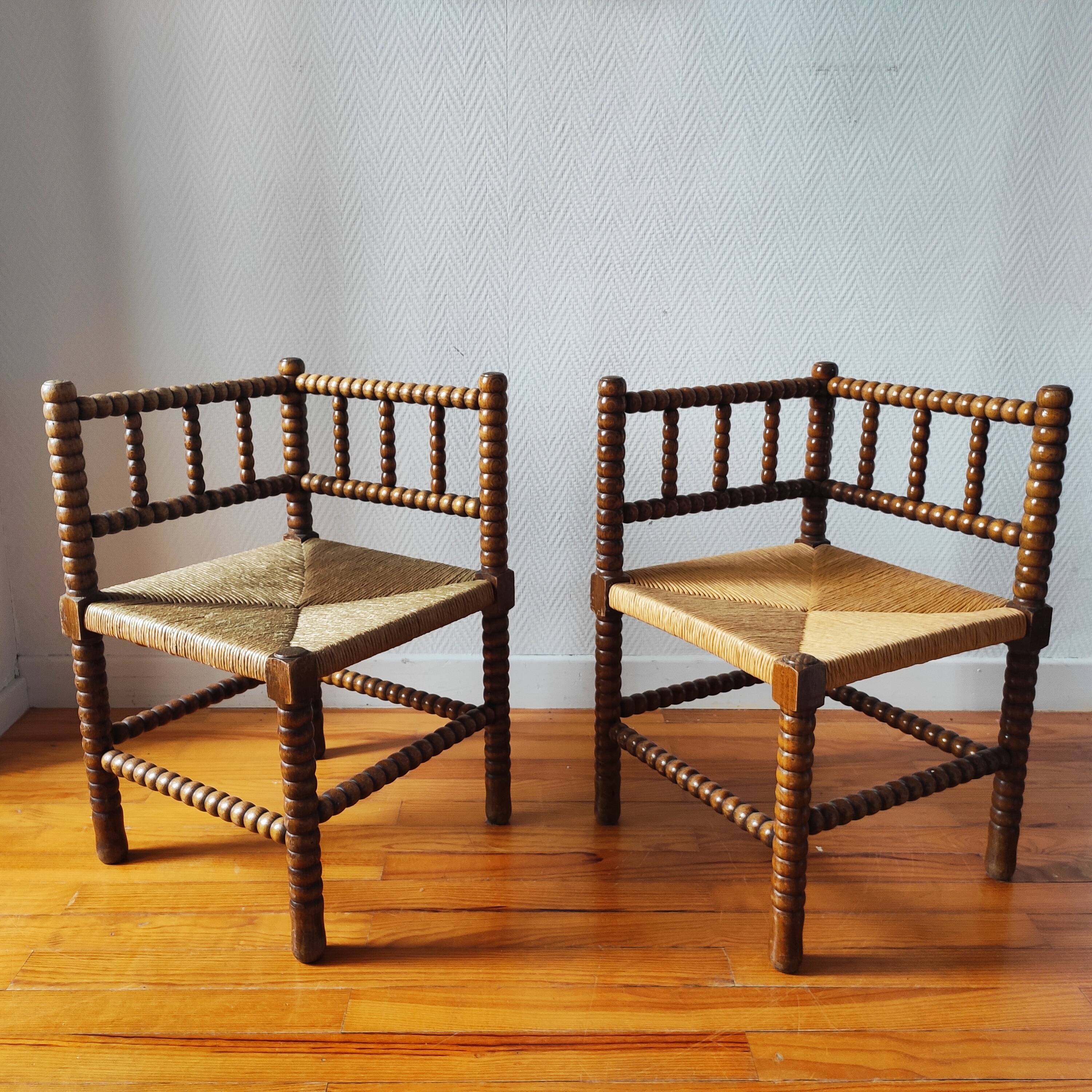 Paire de chaises anciennes bois tourné bobine