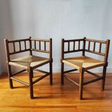 Paire de chaises anciennes bois tourné bobine