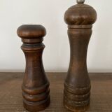 Vintage turned wooden pepper and salt mill