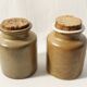Set of 2 vintage mustard pots in brown glazed stoneware