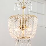 Vintage Italian Crystal and Gilt Metal Chandelier, 1980s