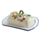 Large vintage faience butter dish with slip decoration – Fruit design