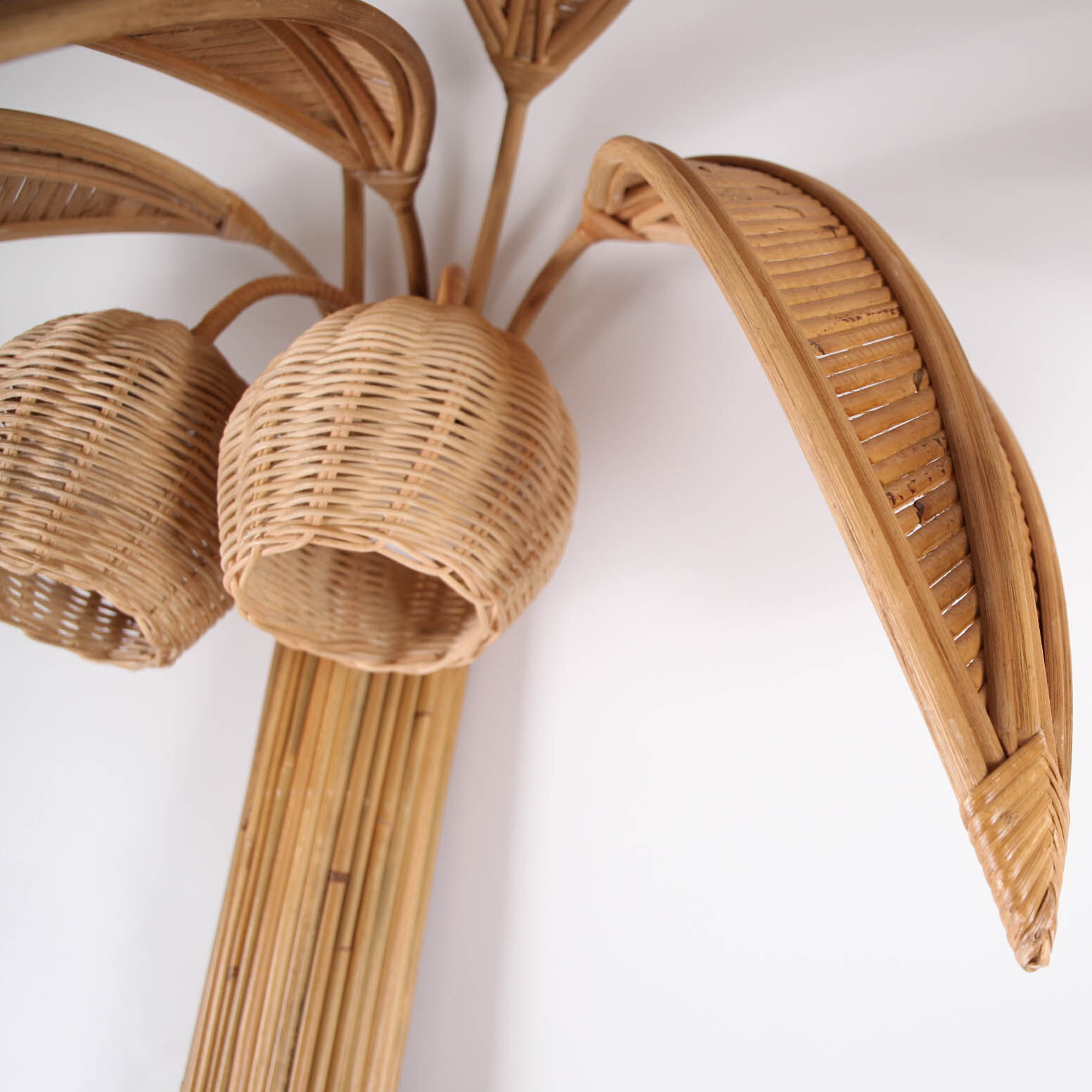 Pair of coconut tree sconces, rattan palm tree
