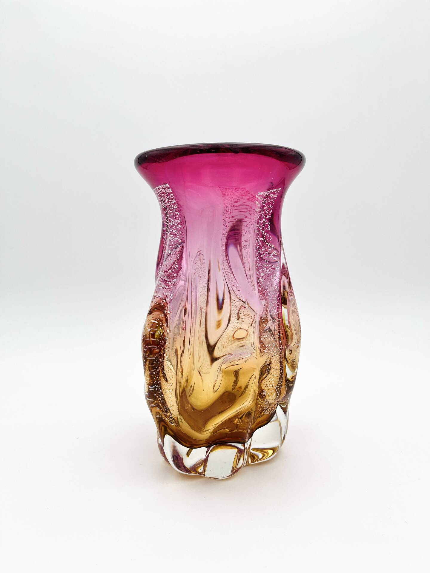 Vase Studio Glass Josef Hospodka Chribska Sommerso Feuille Argent