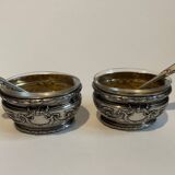 Pair of silver and crystal salt cellars