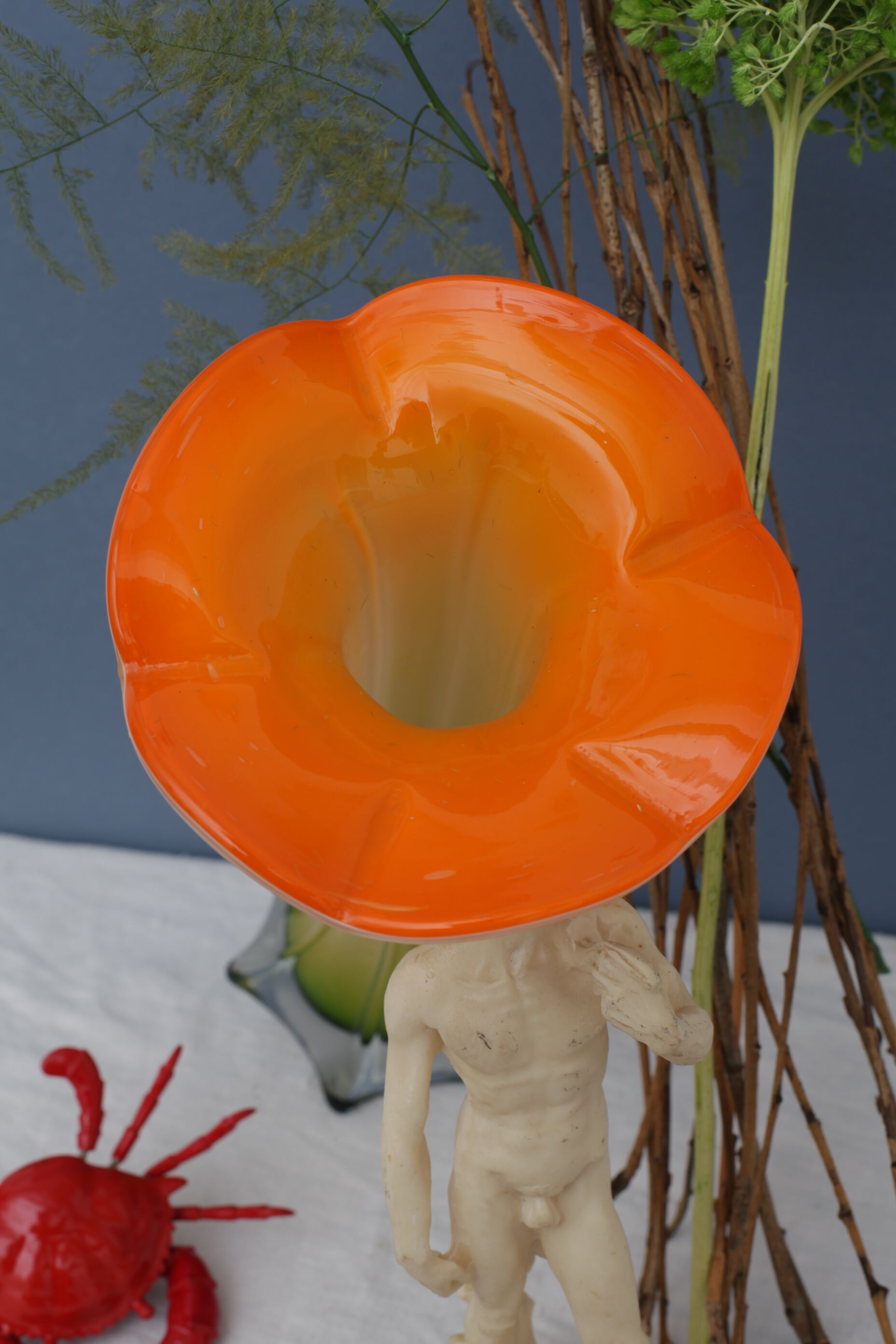 Vase shape flower orange glass Murano 80s