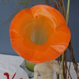 Vase shape flower orange glass Murano 80s