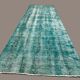 Distressed Turkish Narrow Runner 282x88 cm wool Vintage rug, Overdyed Blue