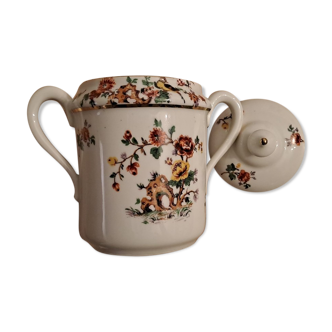 Sucrier en porcelaine de Limoges motifs floraux et oiseau