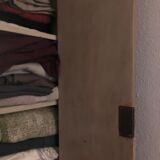 Large wardrobe with large painted and patinated beveled mirror