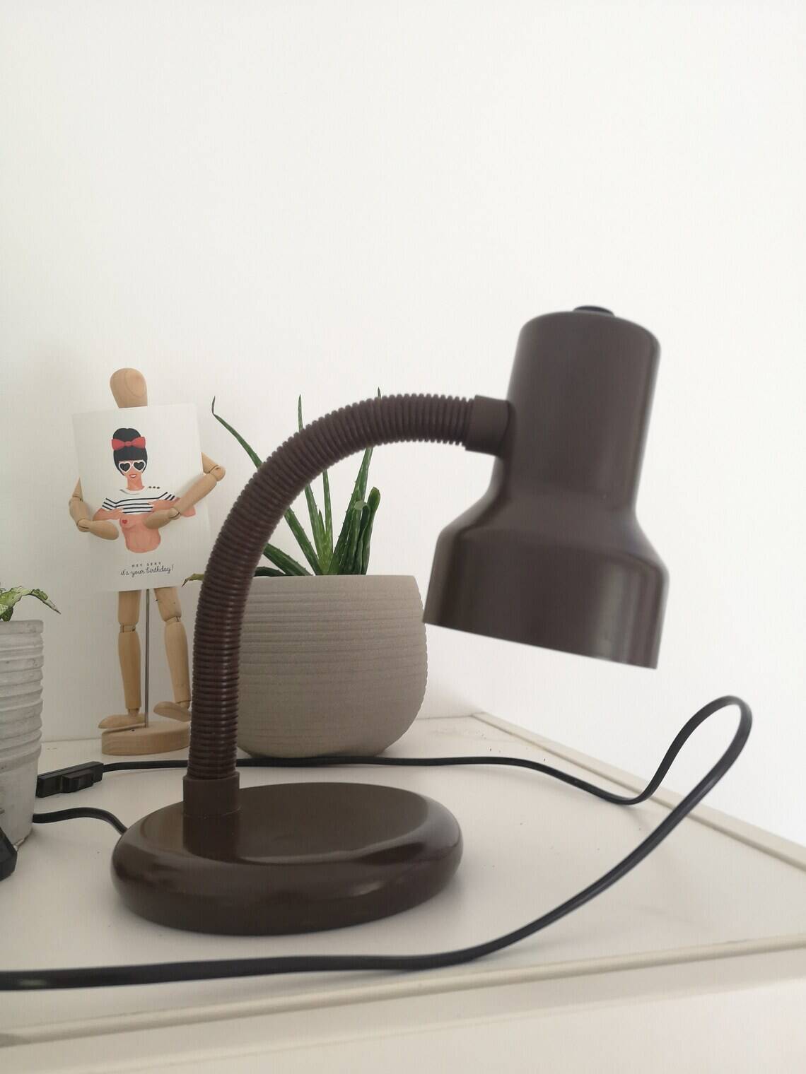 Vintage Brown Metal Desk Lamp Mid-Century Modern Flexible Table Light