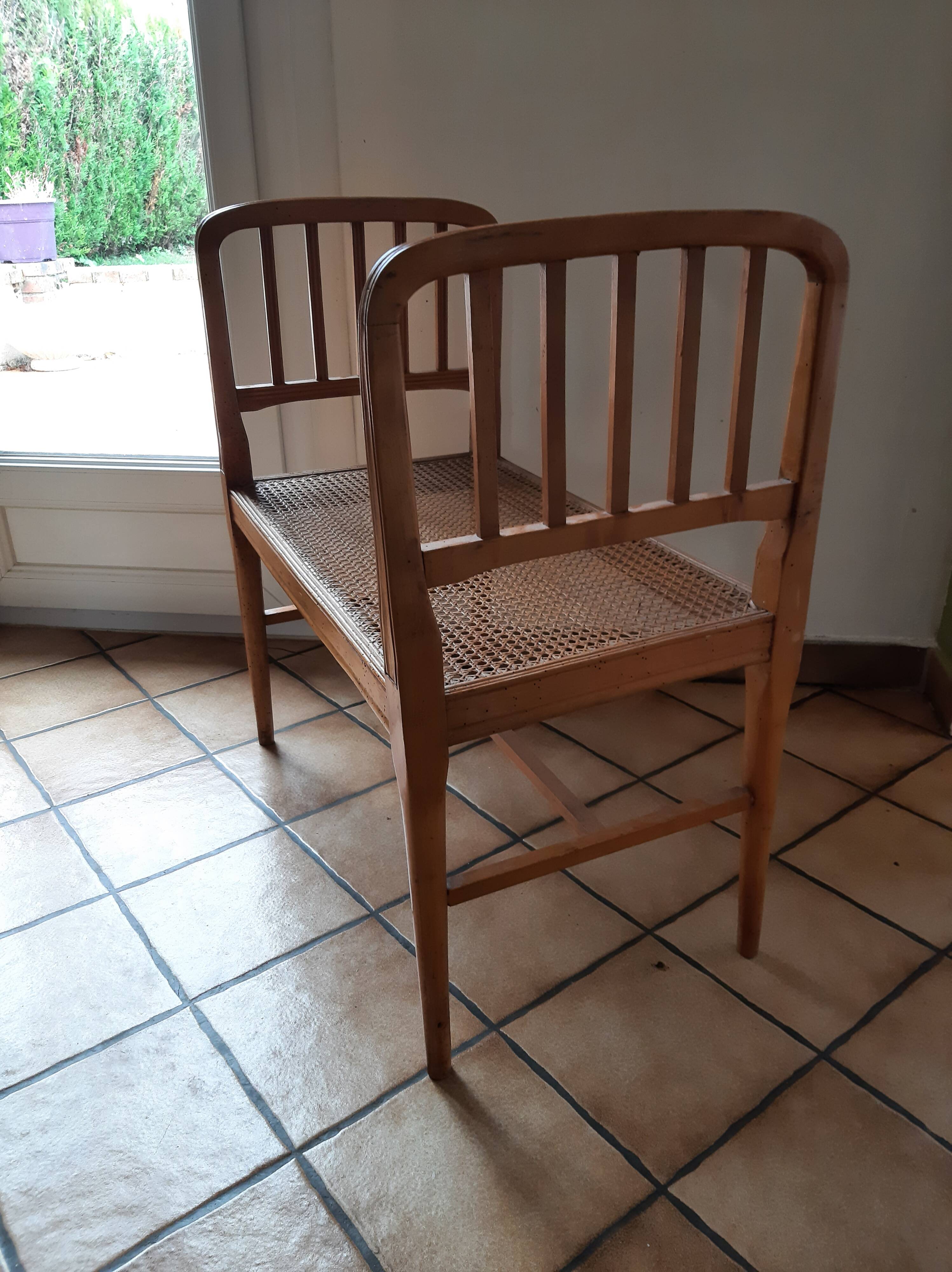 Piano bench end of empire style cane bed