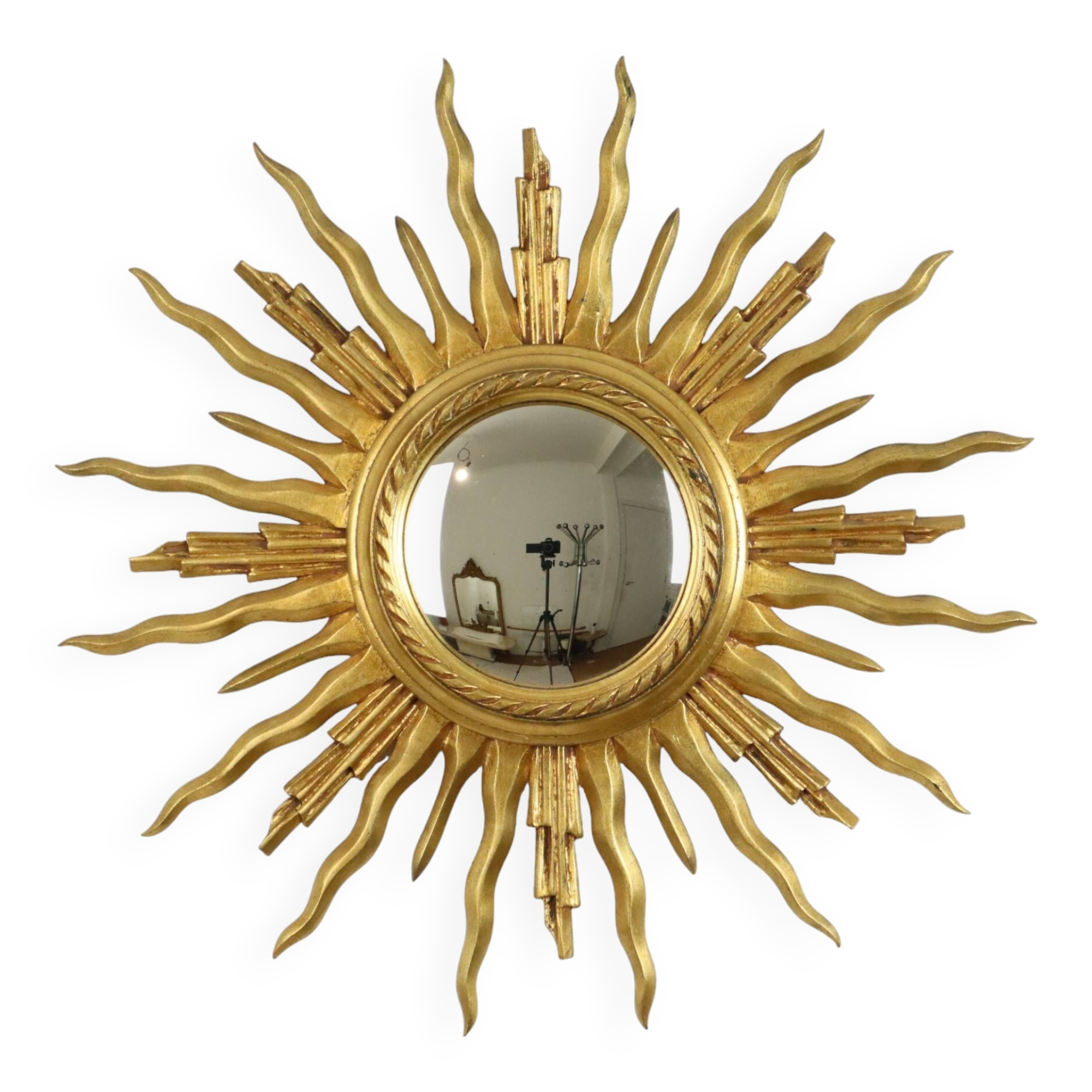 Large Wooden Sun Mirror Sunburst Butler Mirror Gold Witch Eye