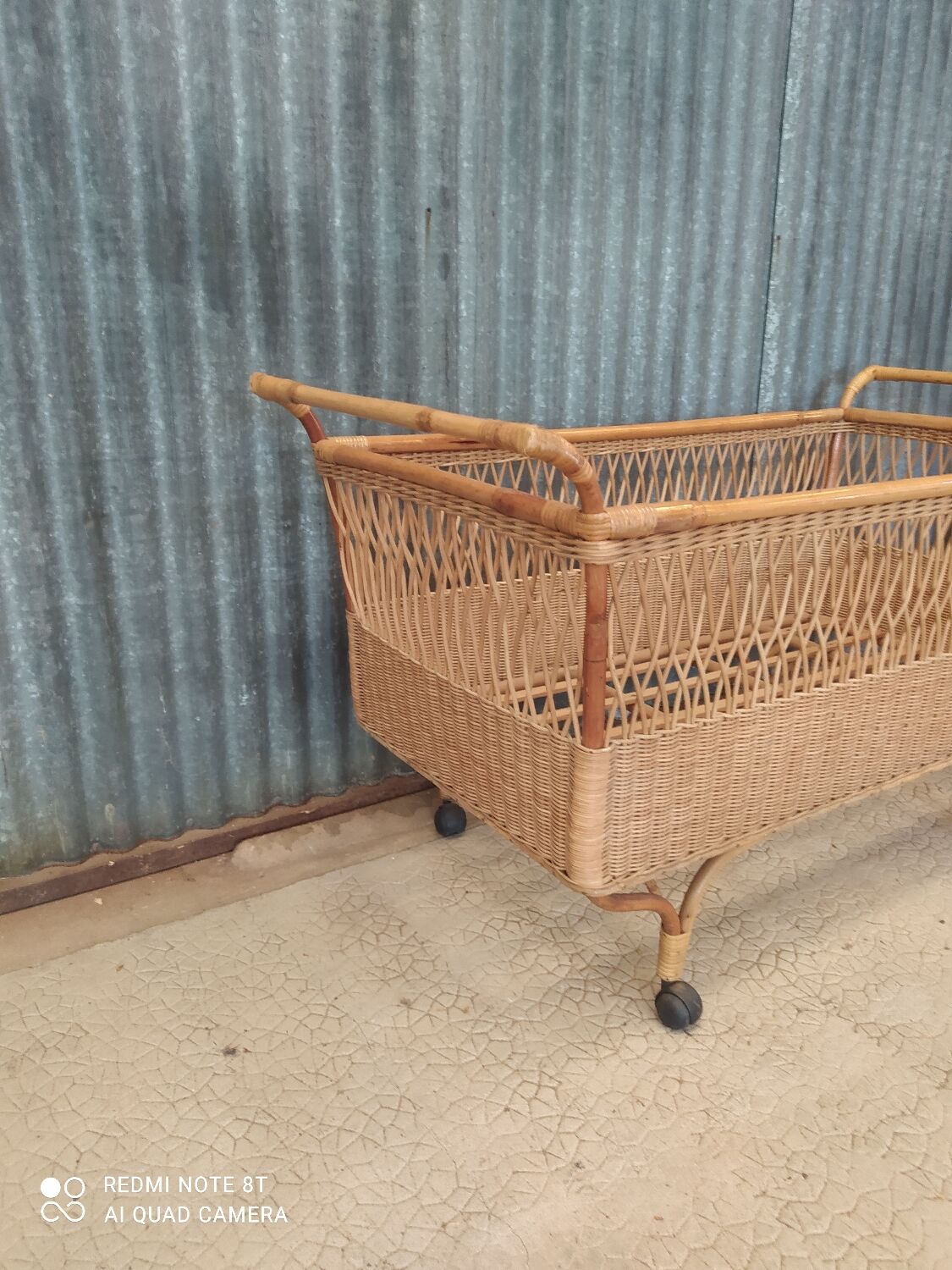 Vintage rattan wicker cot