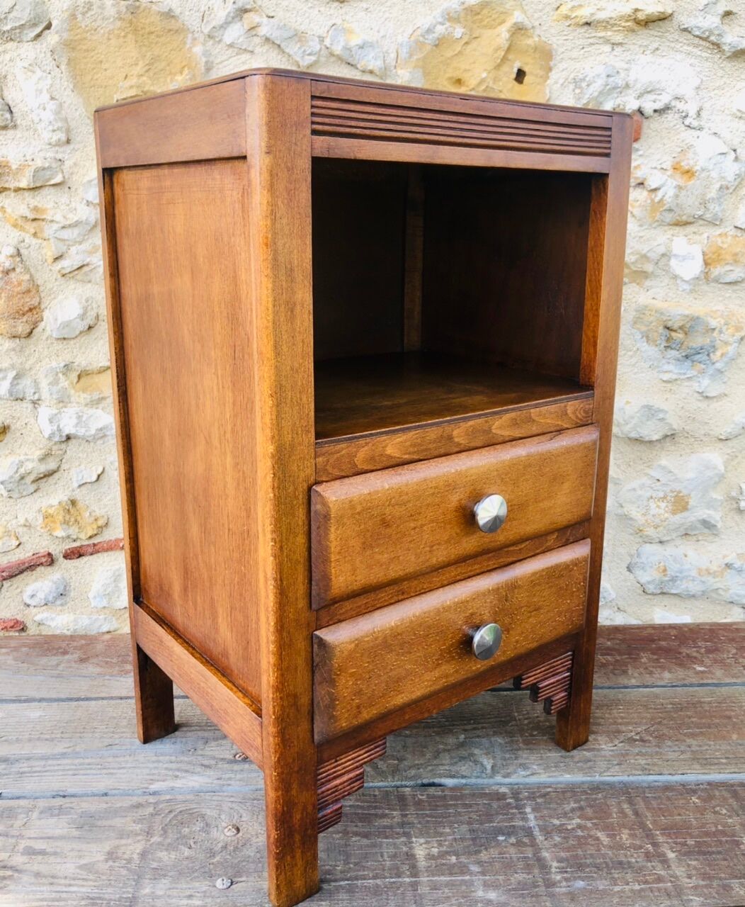Art Deco bedside, 2 drawers in walnut Circa 40 /50
