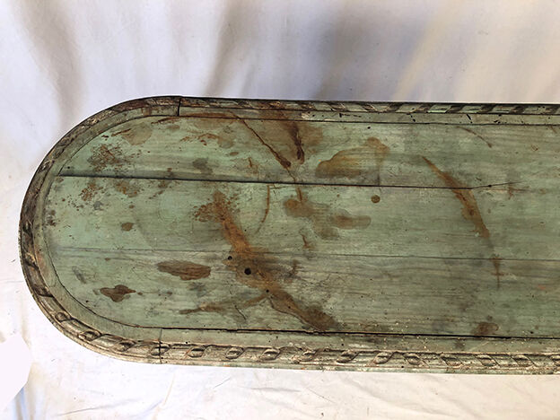 Louis XVI style console in grey/green lacquered wood