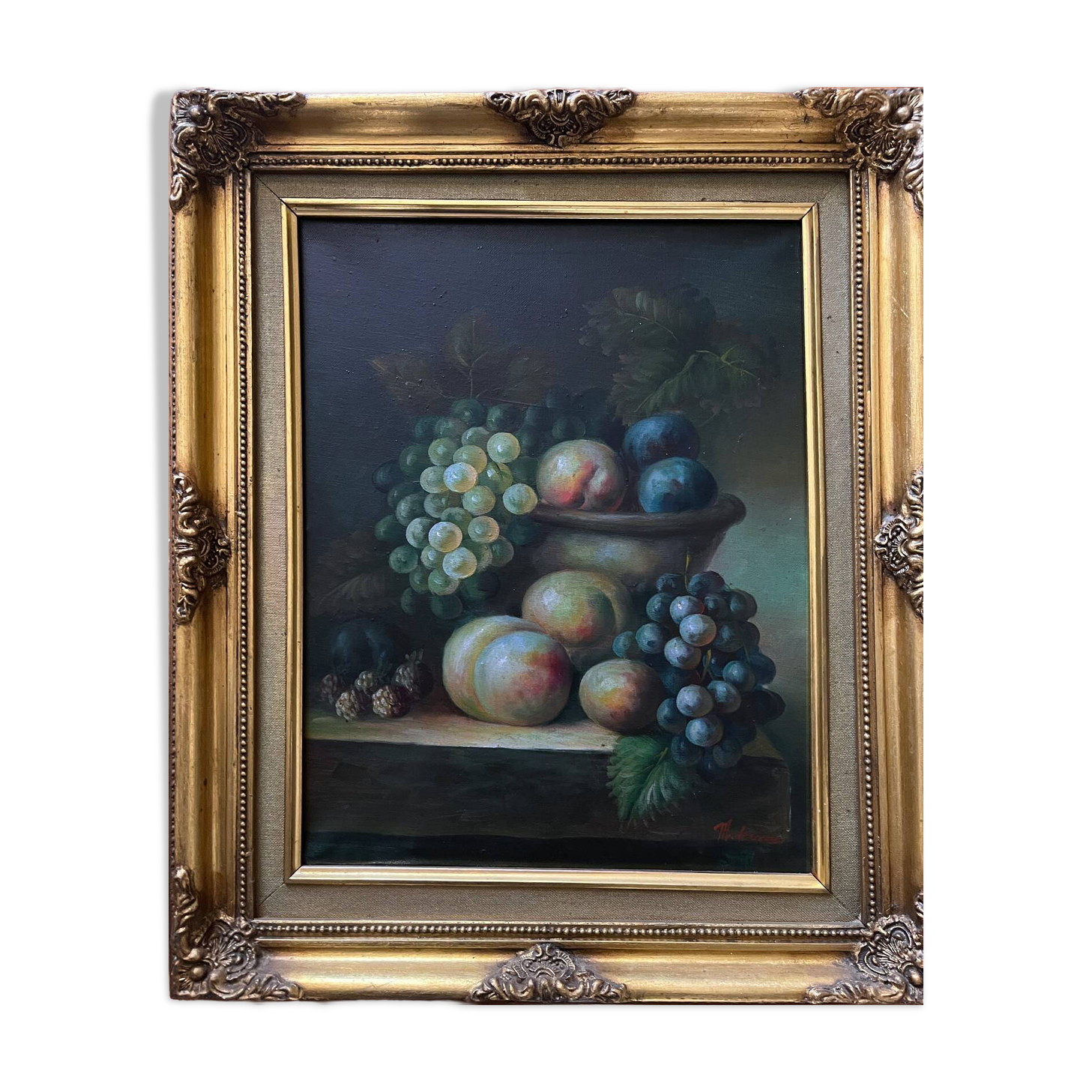 Tableau HST "Still Life with Fruits" Signed (?) 20th century + frame